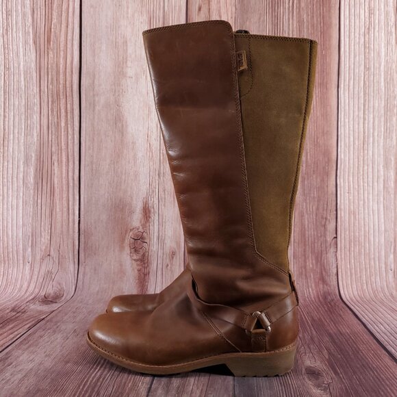 Teva Womens 7.5 De La Vina Dos Tall Boots Brown Leather Zip Waterproof 1017143 - Picture 2 of 15